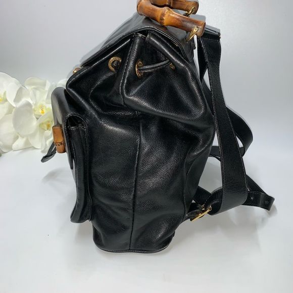 Gucci Black Leather Backpack with Bamboo Accents - Picture 6 of 15